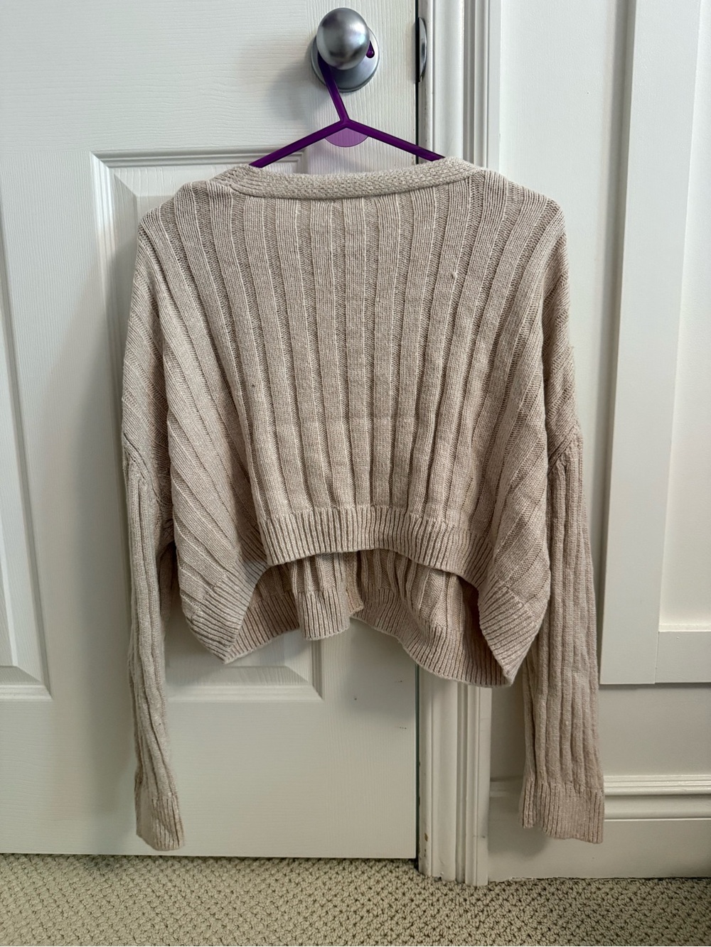 Garage Cream Ribbed V-Neck Button Front Cardigan - Picture 3 of 3